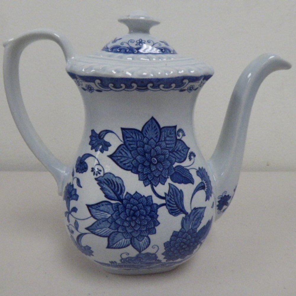 Adams blue onion floral white  ironstone teapot England Vintage ceramic